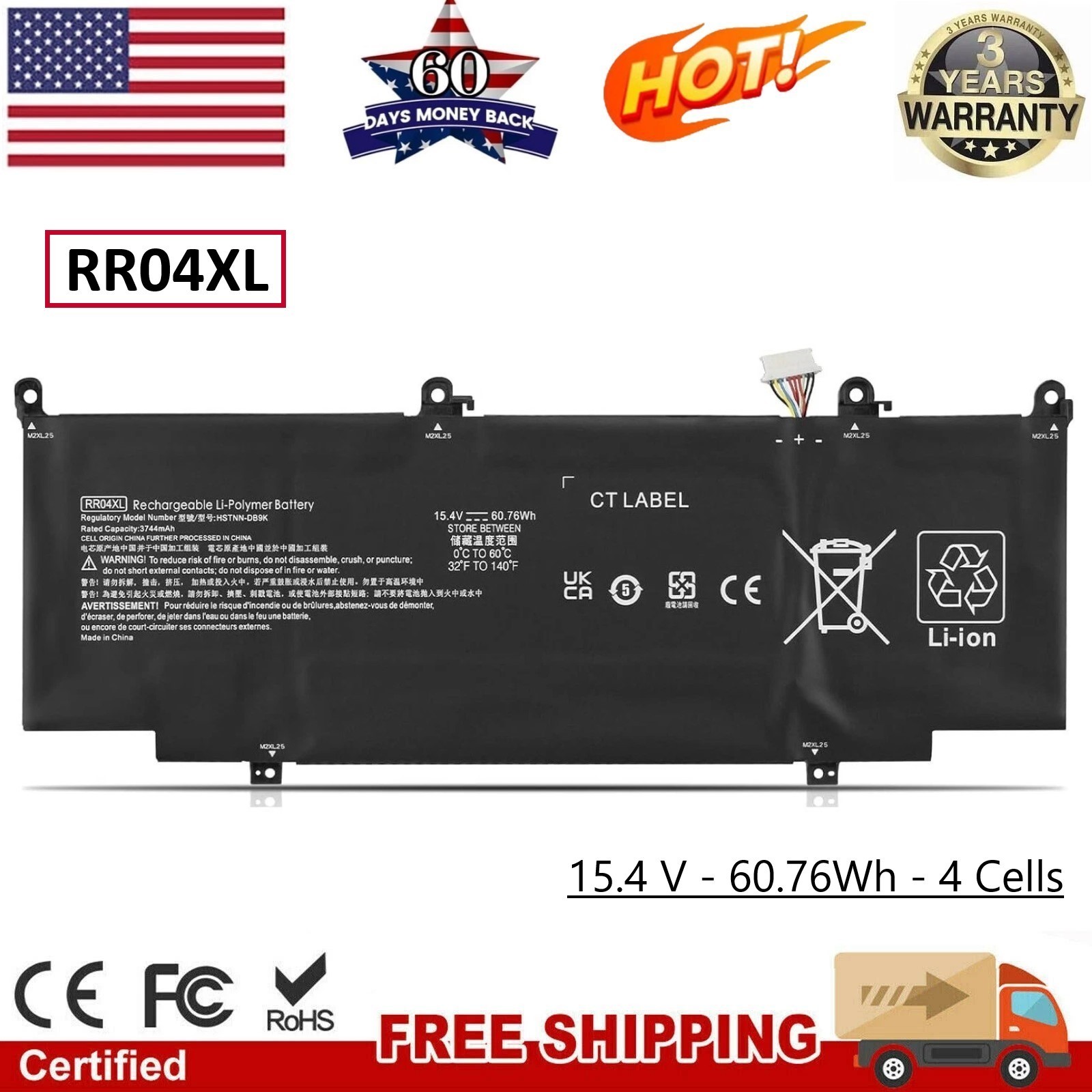 New RR04XL Battery for HP Spectre x360 13-AW L60213-2C1 HSTNN-OB1M US