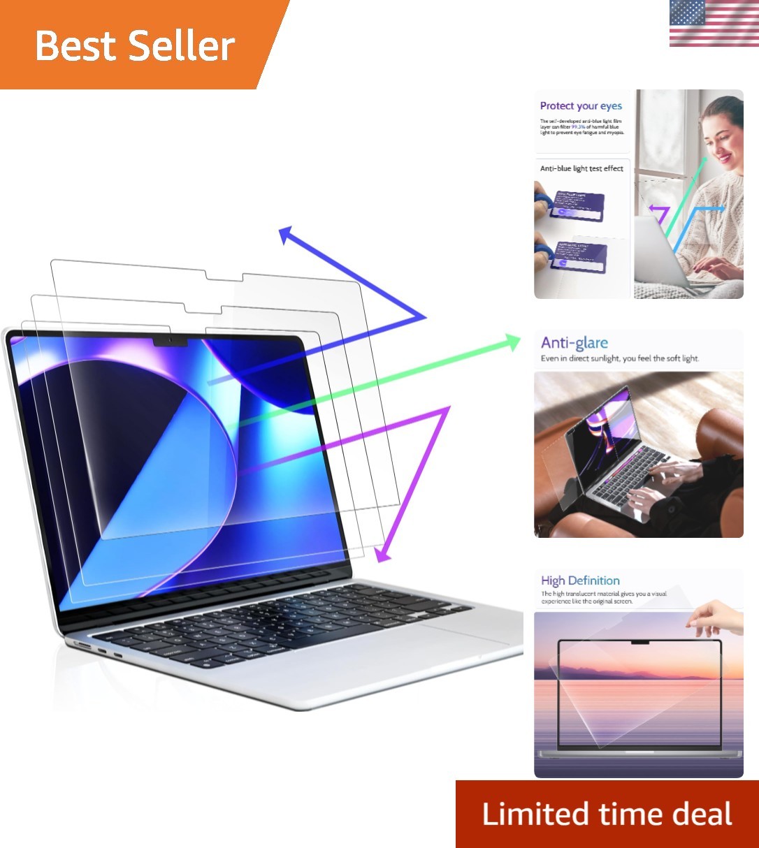 Revolutionary 3-Pack Anti Blue Light Screen Film for MacBook Pro 14" 2021-2026