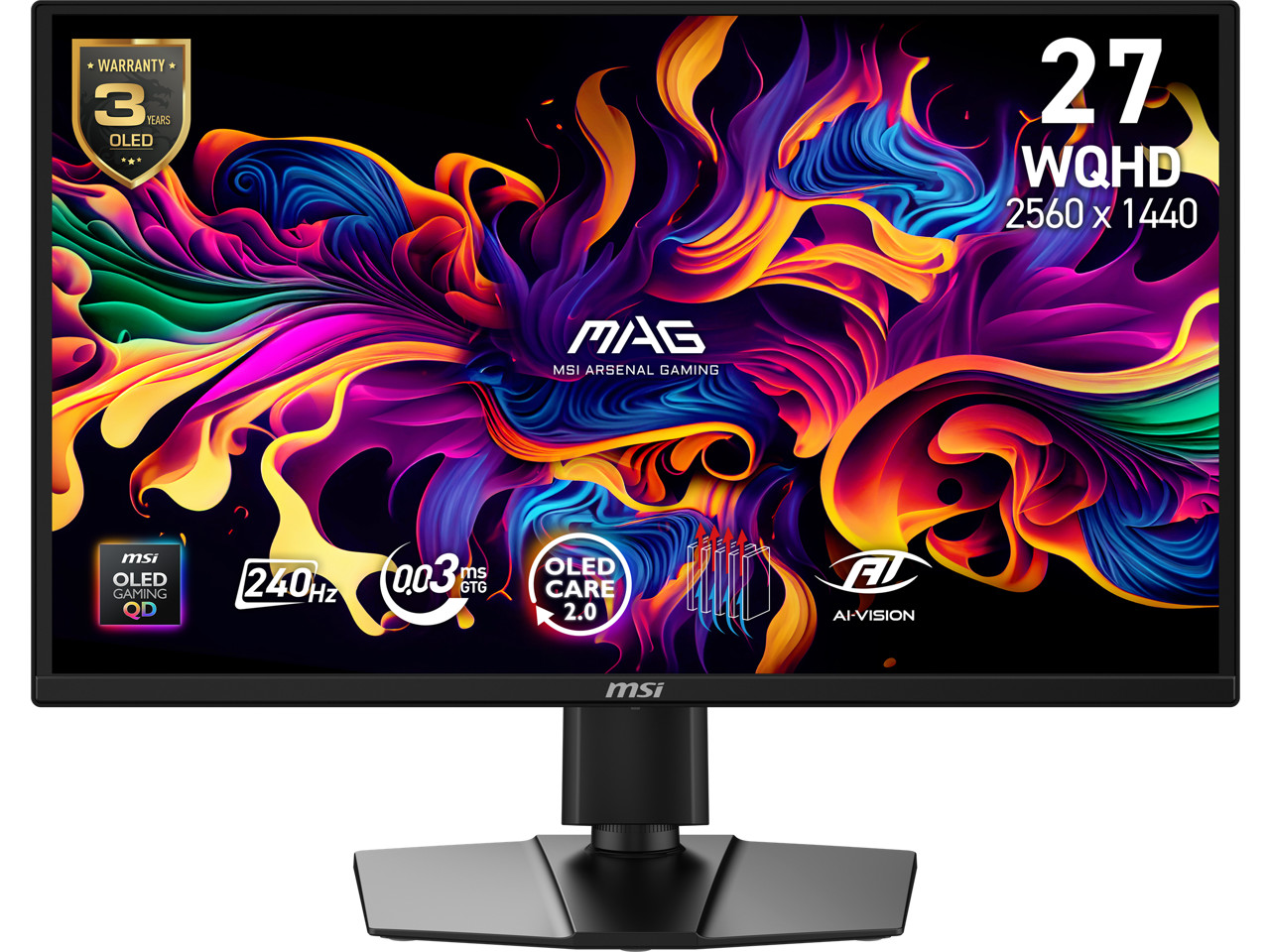 MSI 27 inch QHD 2K 1440P 240Hz AMD FreeSync Premium Pro & G-Sync Compatible 0.03