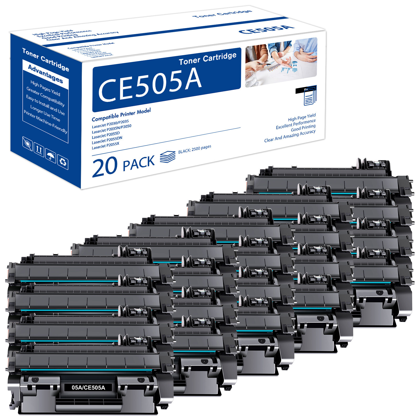 20PK CE505A Toner Cartridge for HP LaserJet P2055dn P2035 P2055d P2055x