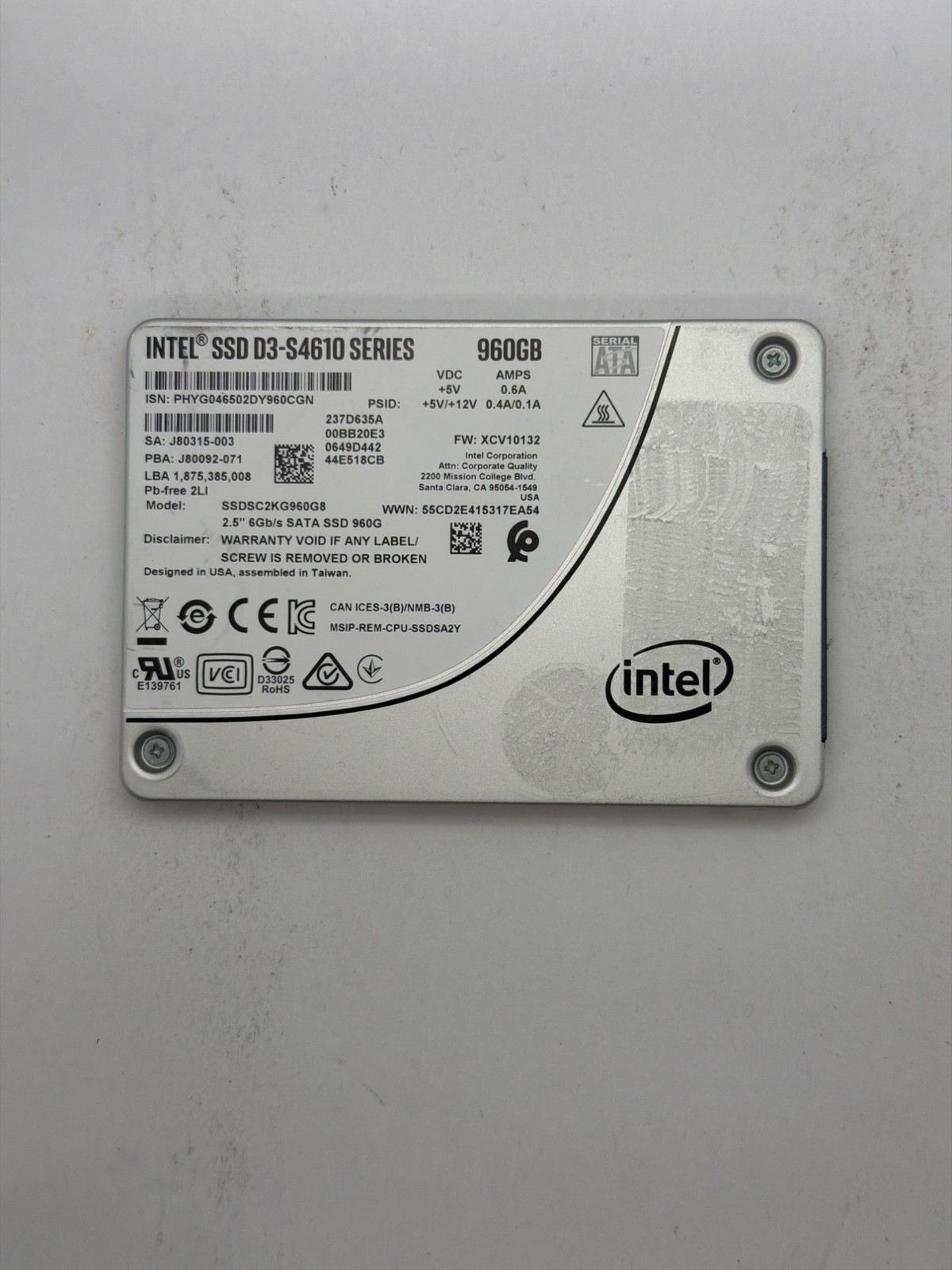 Intel D3-S4610 960GB SATA 6Gb/s 2.5 in Enterprise SSD | SSDSC2KG960G8