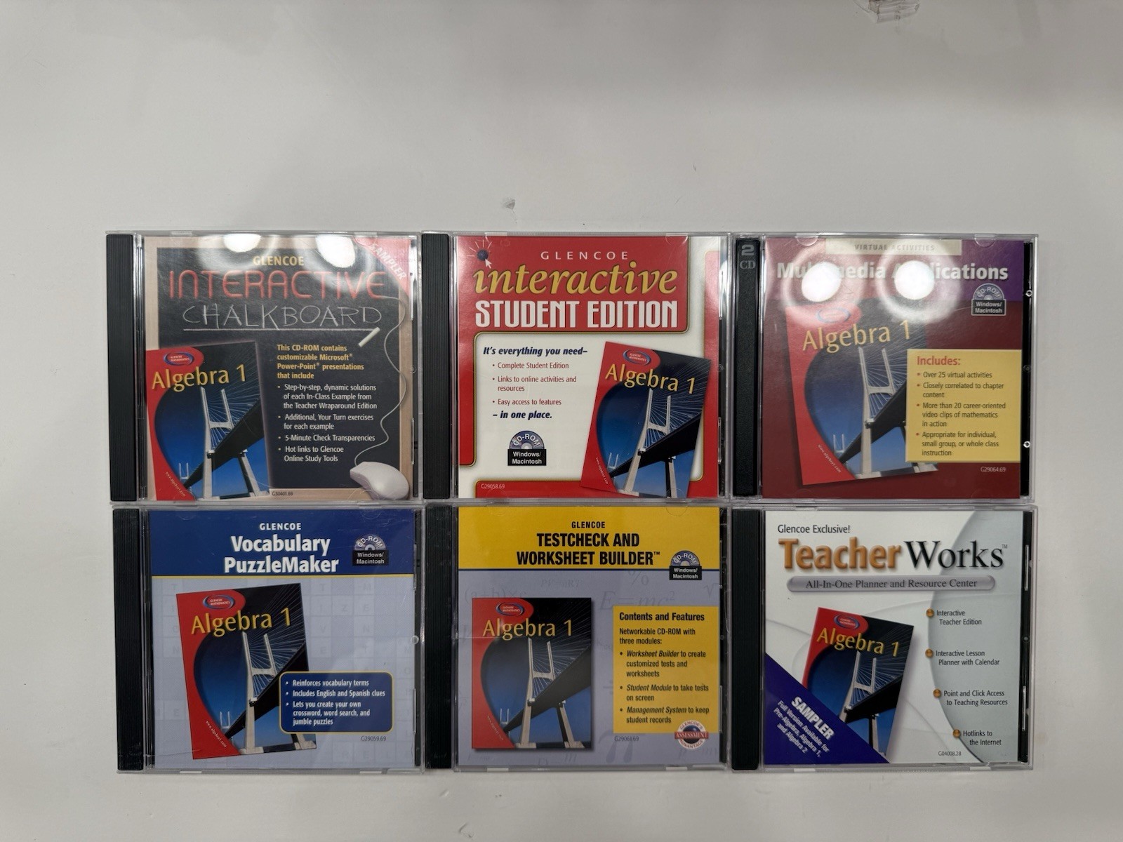 Glencoe Algebra 1 Math Interactive School Student Teacher Works CD-ROM Lot Of 6