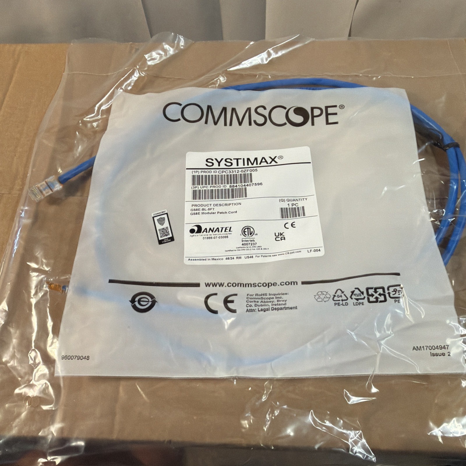 COMMSCOPE SYSTIMAX GS8E-BL-5FT  MODULAR PATCH CORD Cat6 RJ45 Ethernet cable 