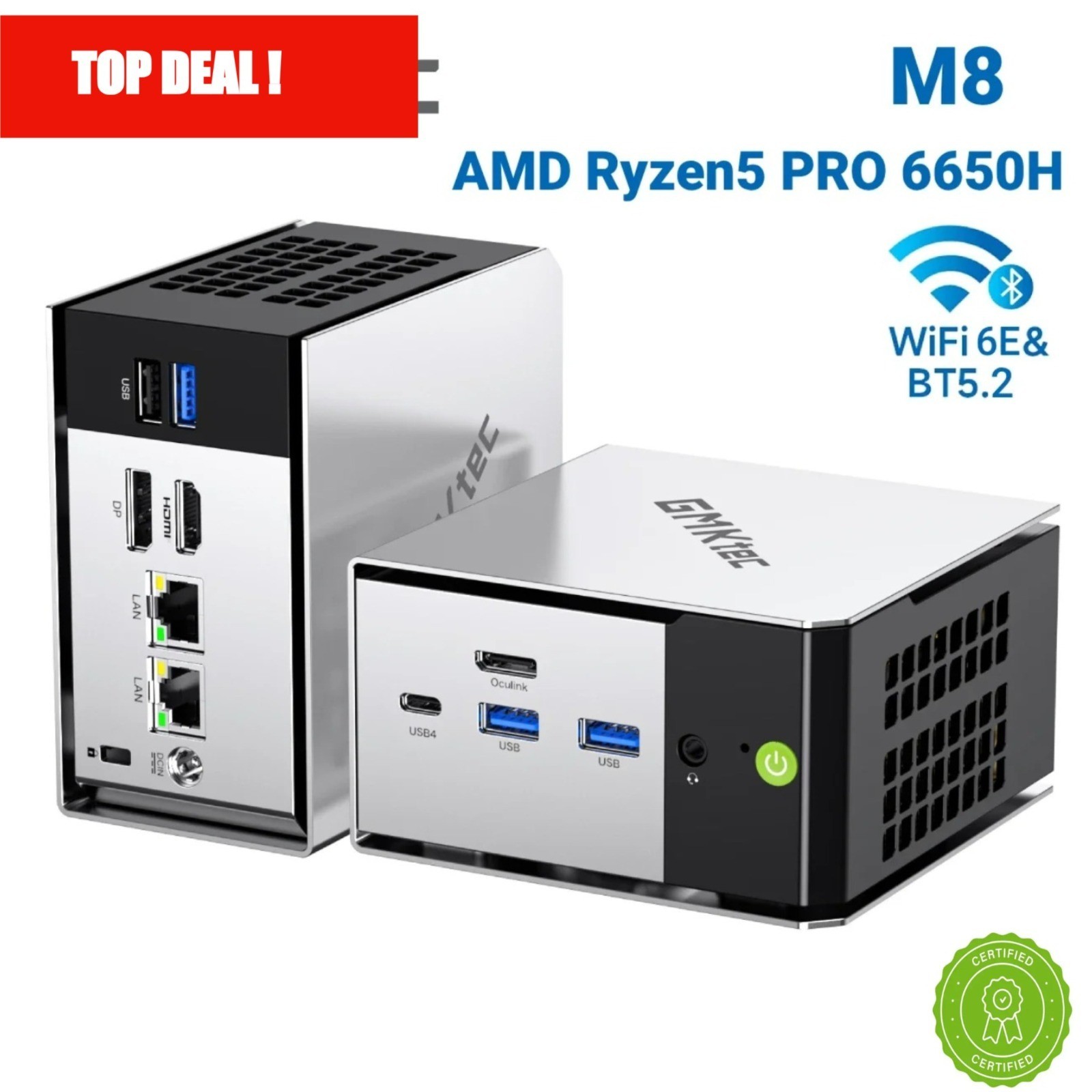 GMKtec M8 Mini PC Ryzen 5 PRO 6650H 16GB Triple 4K Display