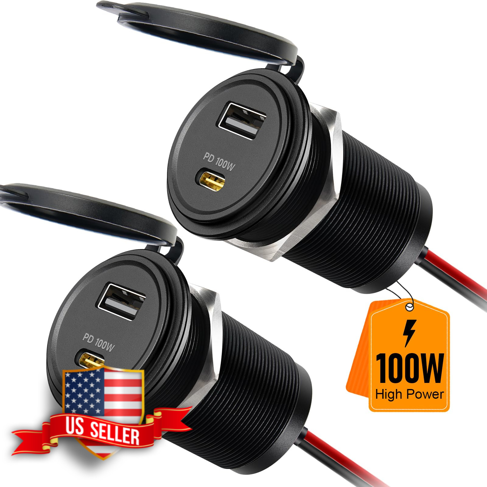 12V USB Outlet 100W USB-C PD Laptop Car Socket