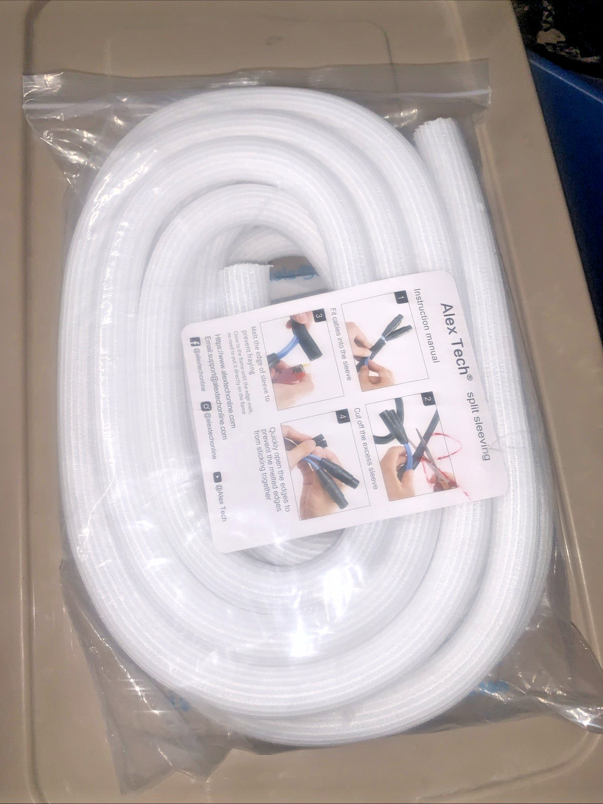 White Cord Protector Wire Loom Tubing Cable Sleeve for PC TV
