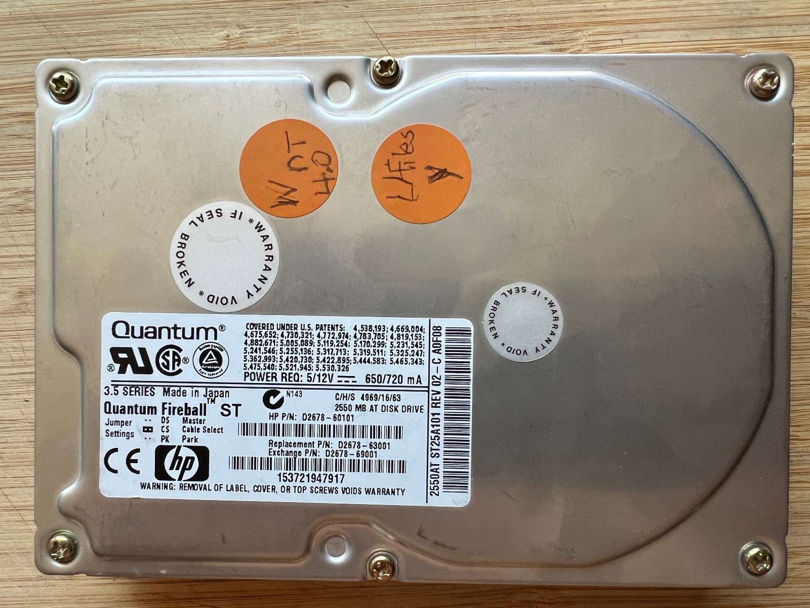 HP Quantum Fireball ST 2.5 GB AT D2678-60101 w Windows NT 4.0
