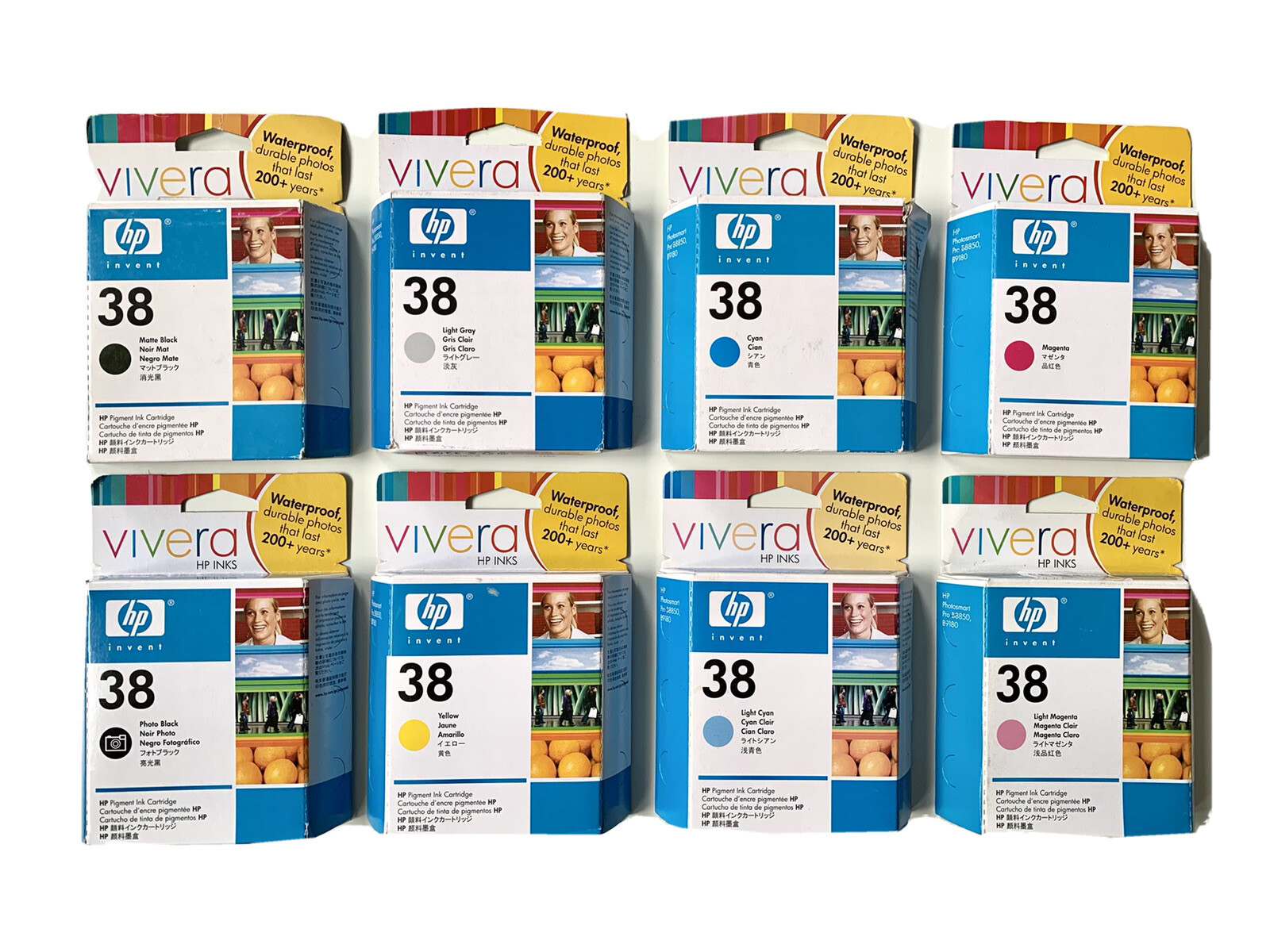 8 x Genuine Ink HP Photosmart Pro B9180 B8850 / No 38 UV C9412A -C9419A INK