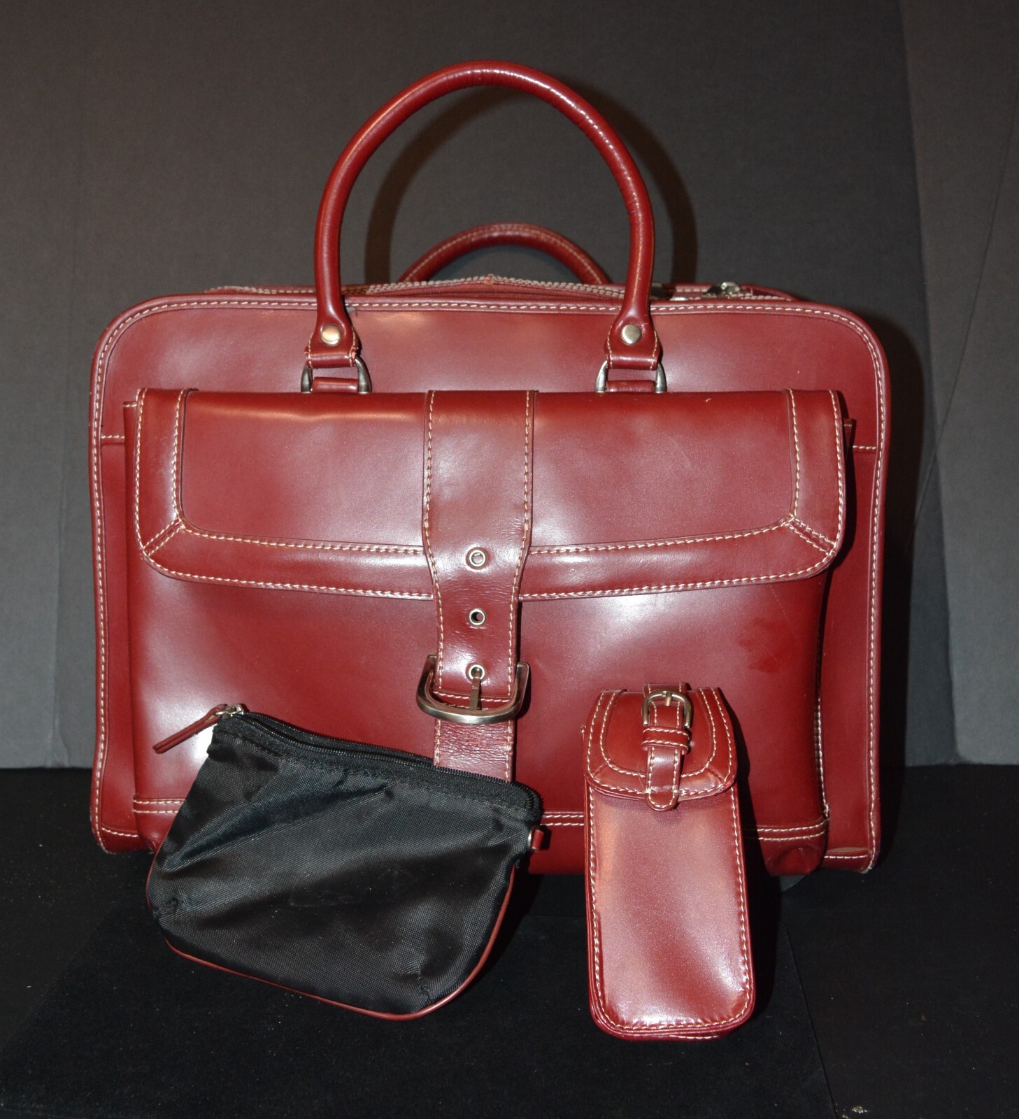 FRANKLIN COVEY OVERSIZED Briefcase Red/Rust Leather Telescoping Handle