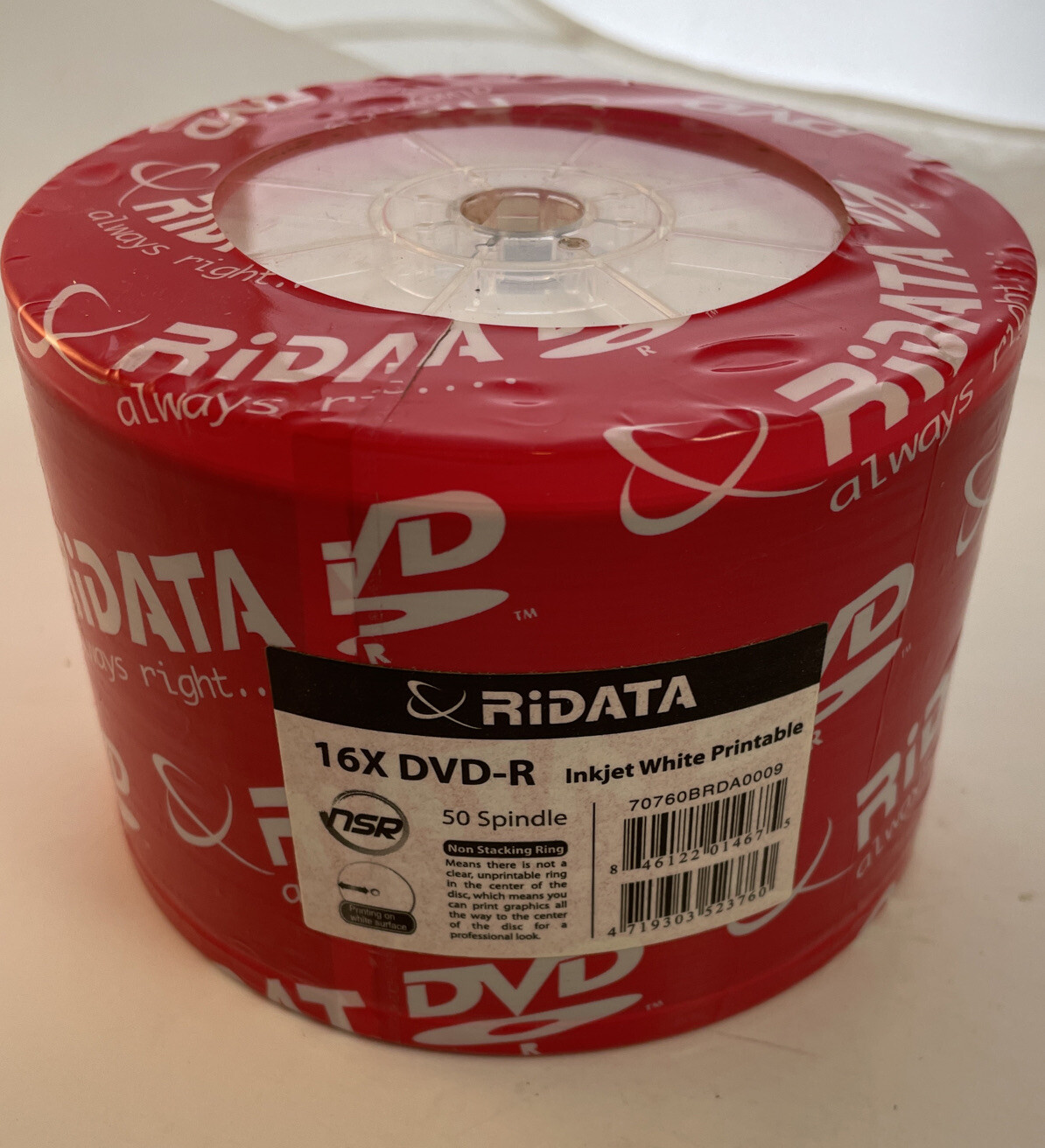 DVD-R DVDR RIDATA Blank 16X Branded Logo 4.7 GB Media Disc 50 Pk