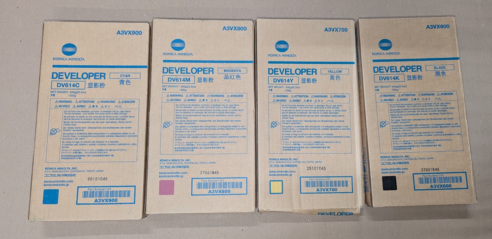 Genuine Set of 4 Konica Minolta DV614 A3VX(6/7/8/9)00 CMYK Developers