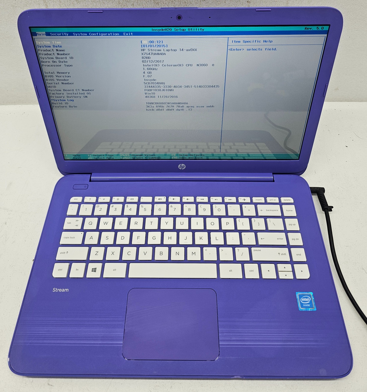 HP Stream 14-ax020wm 14" Laptop Intel Celeron N3060 4GB Ram NO HD/OS (FL)