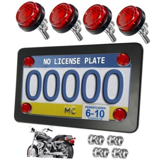 Motorcycle License Plate Frame, Black Motorcycle Black frame with red caps