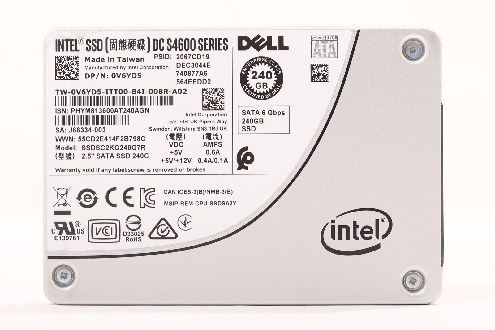 Dell SSDSC2KG240G7R 240GB 2.5" 6Gb/s MU TLC SATA III SSD Dell P/N: 0V6YD5 Tested