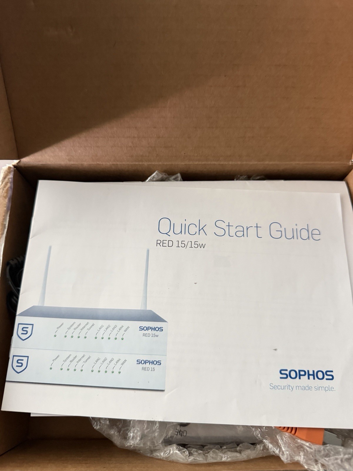 Sophos RED 15/15w VPN Firewall Device w/ Quick Start Guide, Ethernet, Power