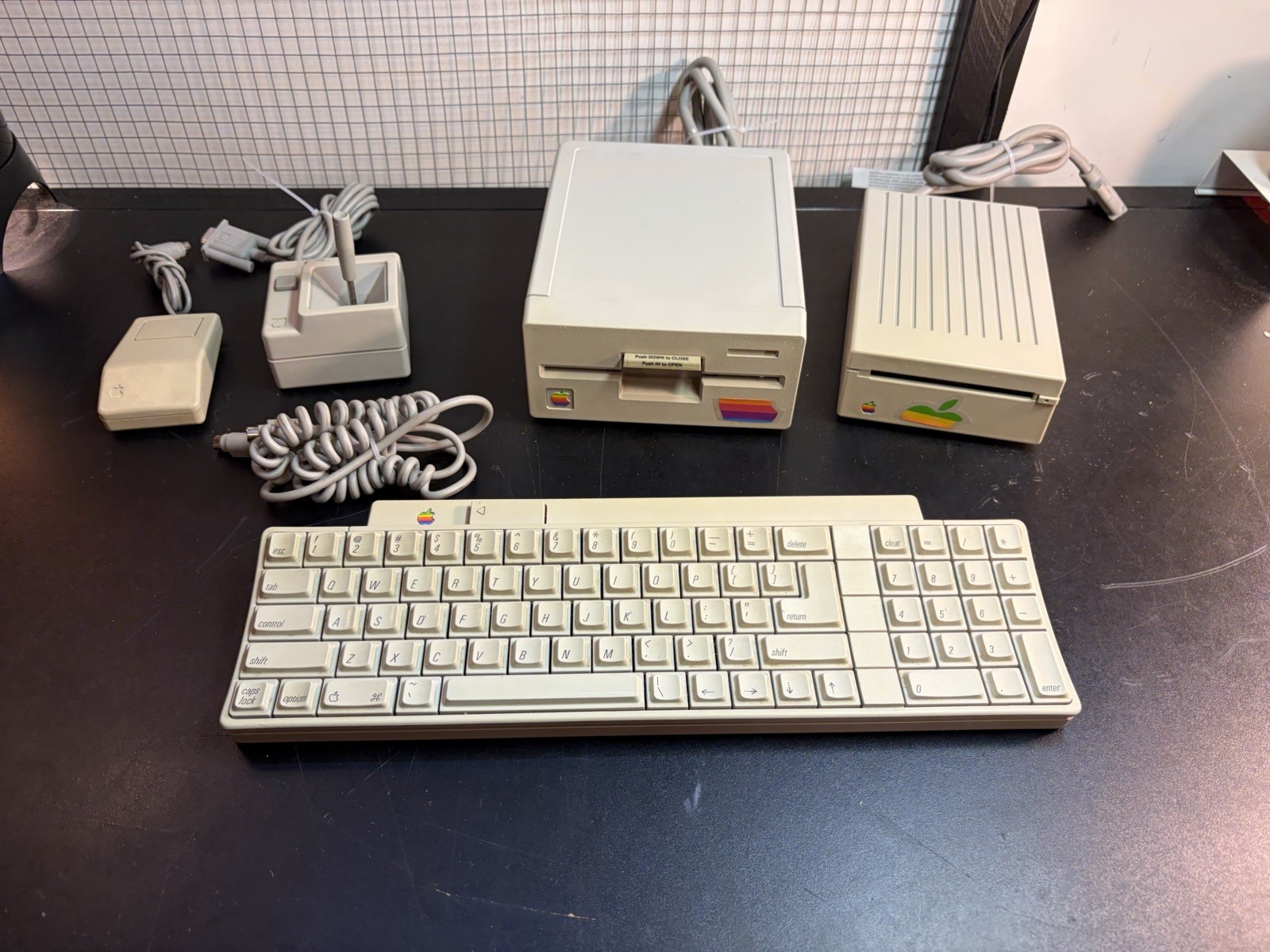 Vintage Apple IIGS Computer Accessory Lot, Mouse, Keyboard, Joystick, Drives