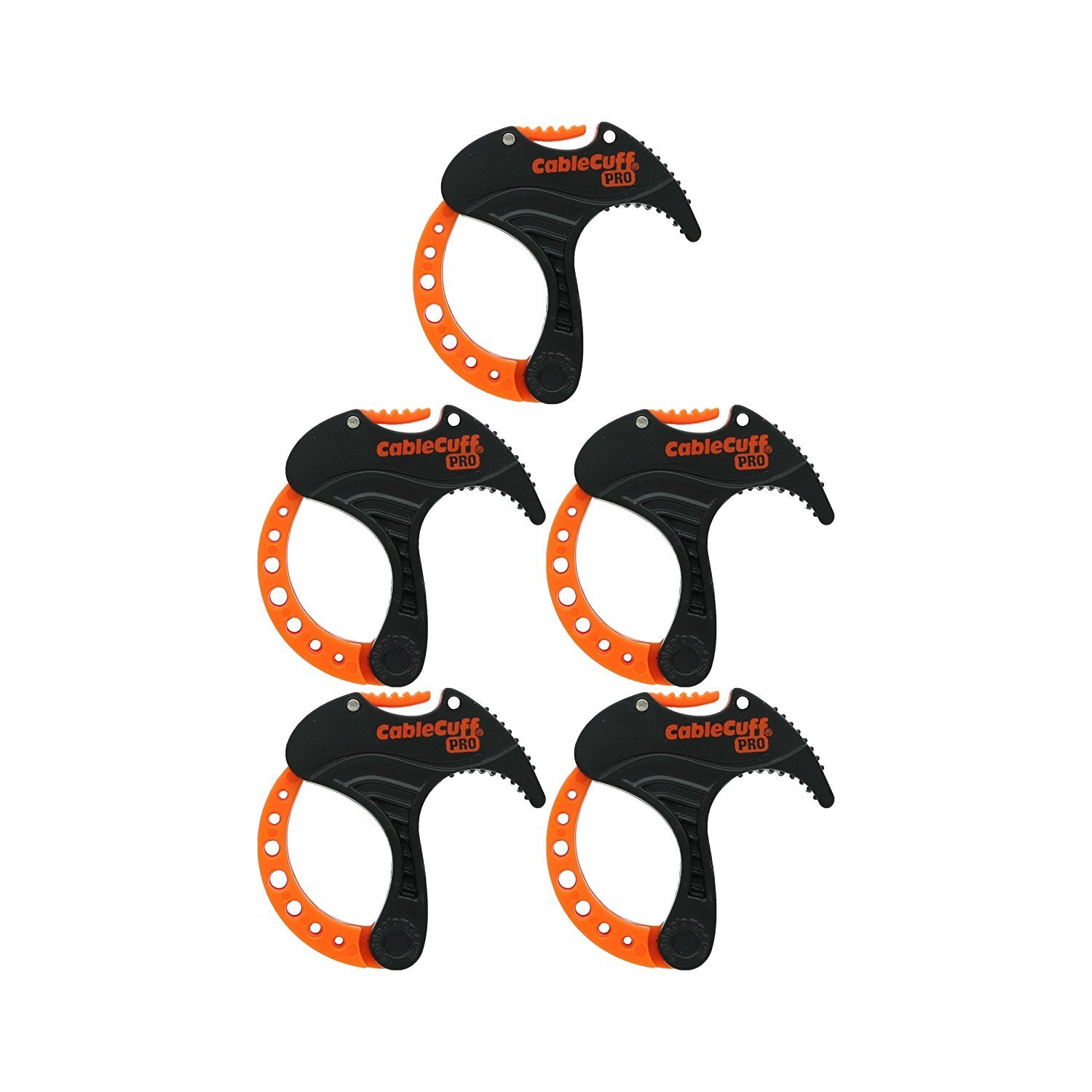 CableCuff Pro 5 Pack Ergonomic Cable Ties with Push Button Release Black Orange