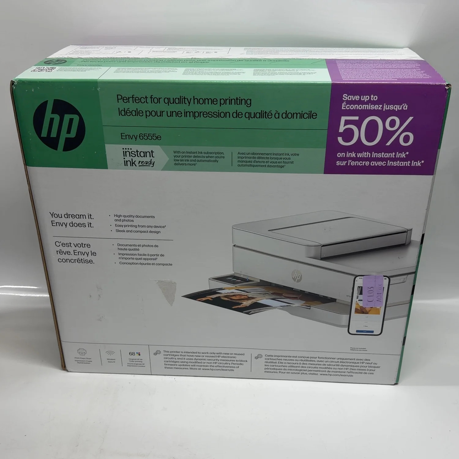 New HP Envy All In One Laser Color Printer White 6555e