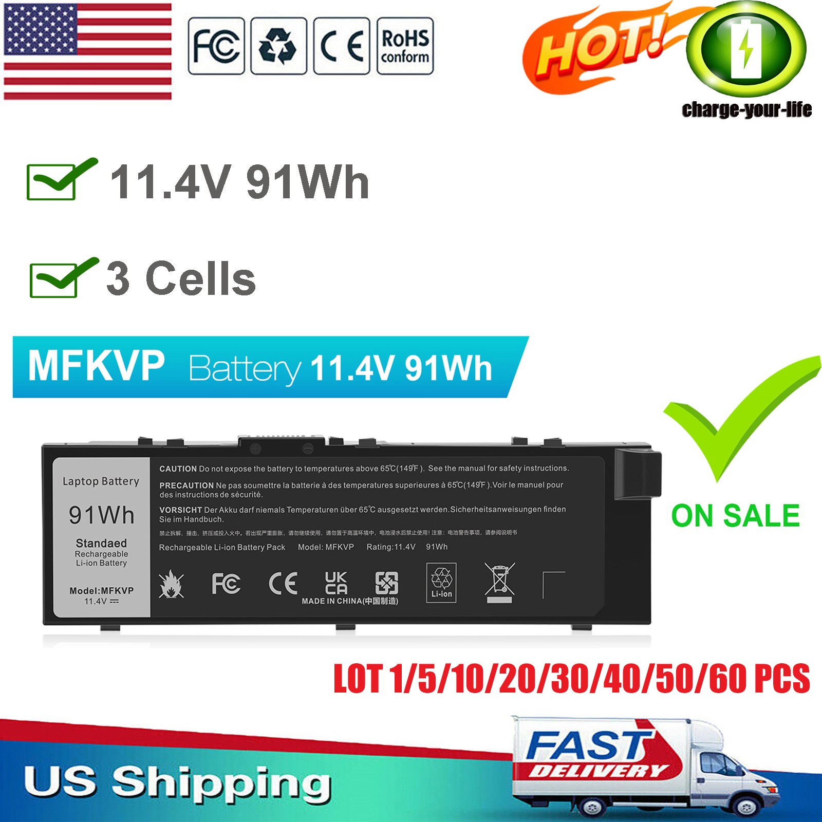 ✅LOT MFKVP BATTERY FOR DELL Precision 15 7510 7520 17 7710 7720 M7510 M28DH FNY7