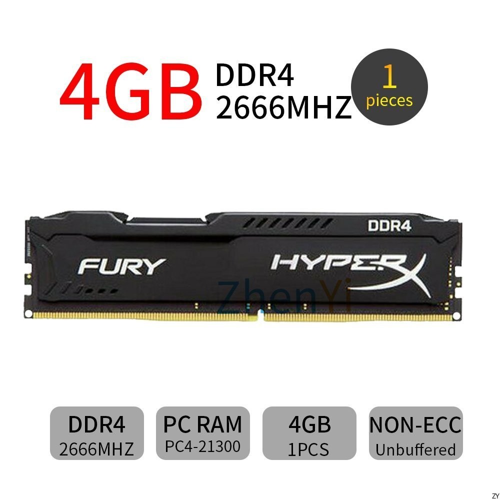 Kingston HyperX Fury 4GB DDR4 2666MHz PC4-21300 CL15 288Pin Memory Desktop RAM
