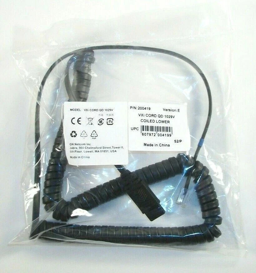 Lot of 15 VXi Cord QD 1029V 200419 VXT022 VXI-200419 Coiled Lower Jabra GN