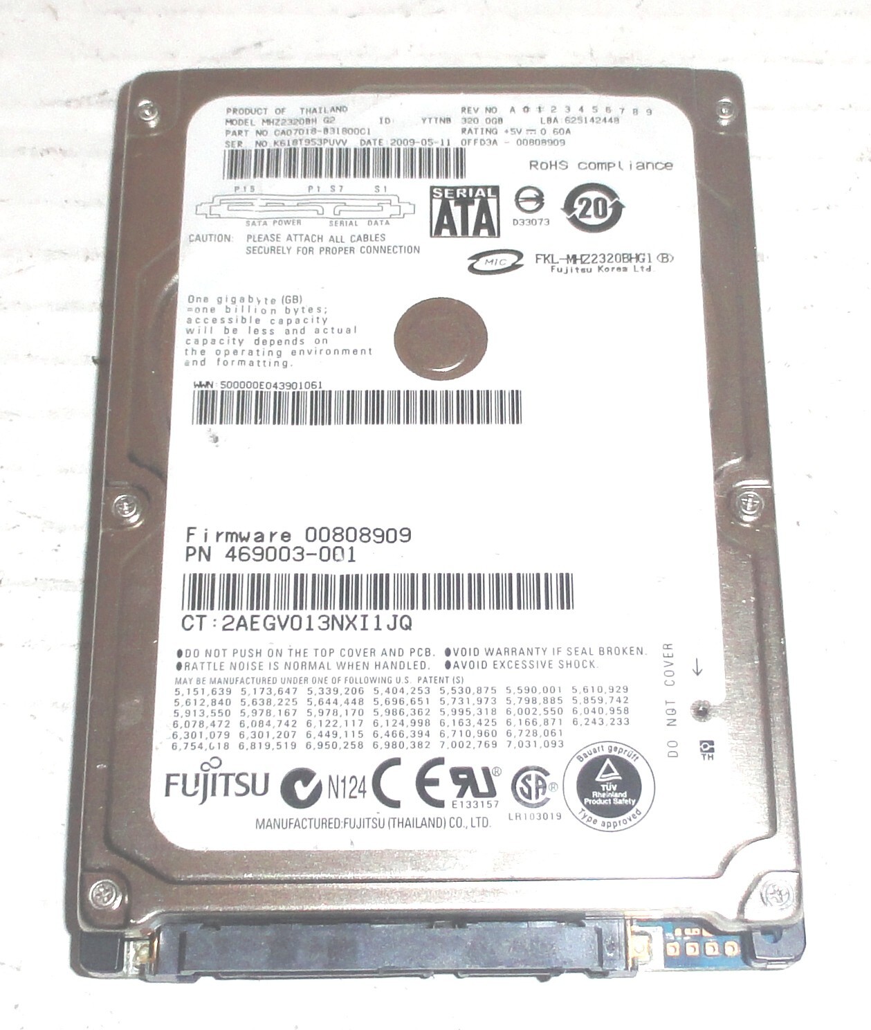 Fujitsu MHZ2320BH G2 320GB Sata Hard Drive P/N: CA07018-B31800C1  F/W: 00808909