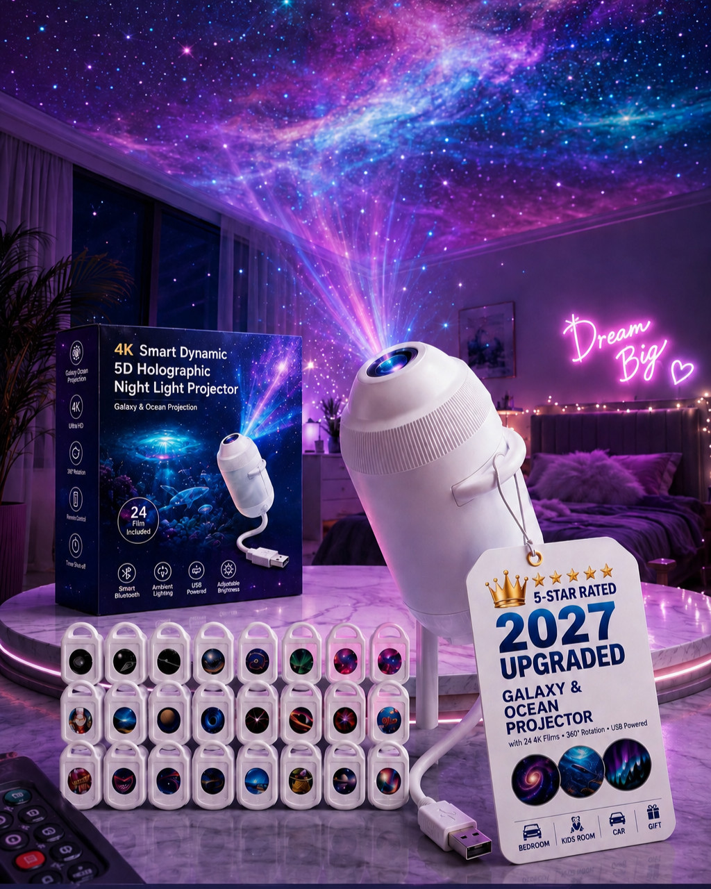 4K HD Galaxy & Ocean Projector Night Light USB 2027