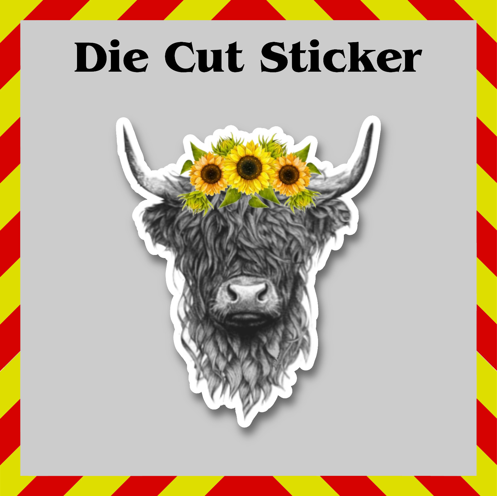 Highland Cow Sticker, Sunflowers, Waterproof Die-Cut Vinyl Printed Decal