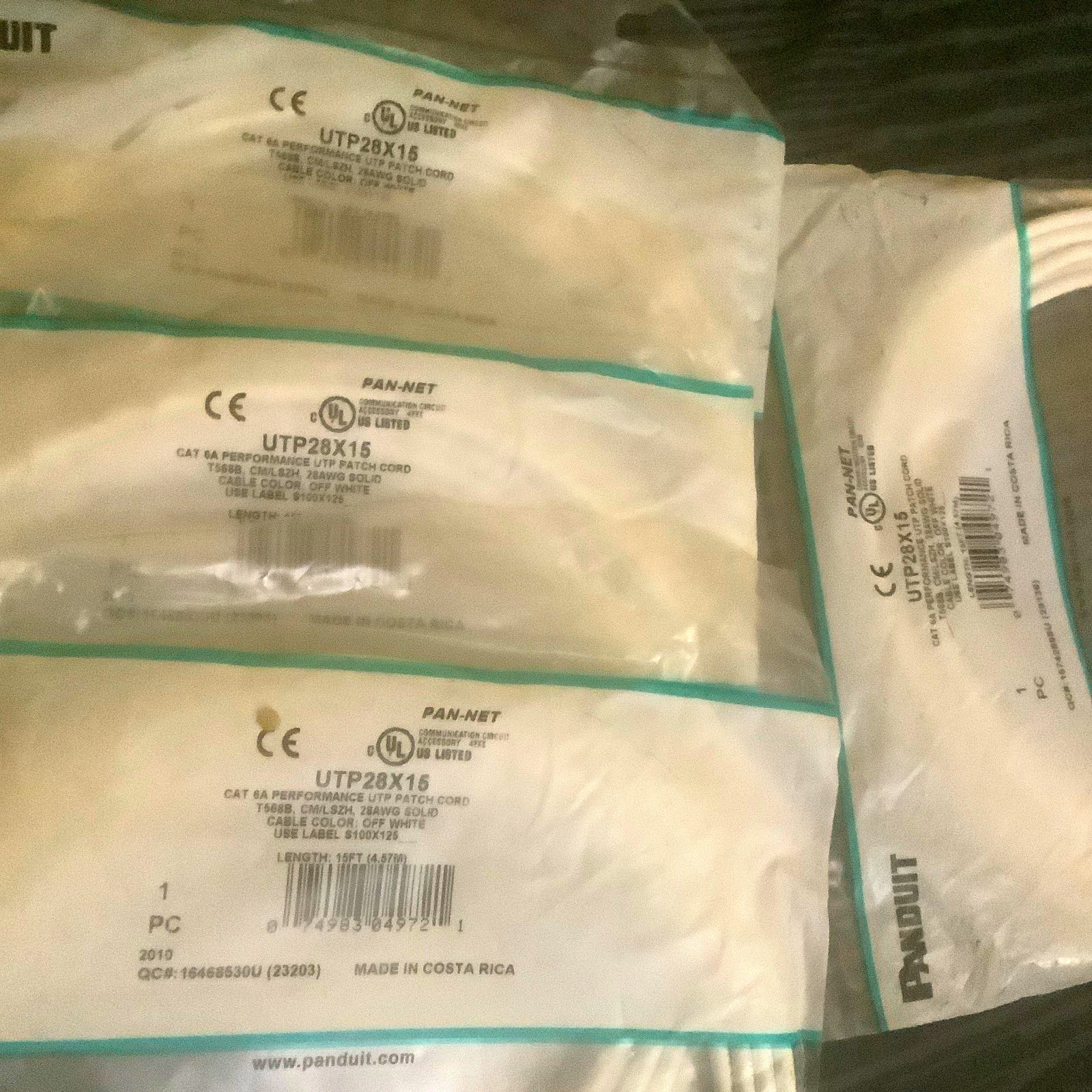 Panduit UTP28X15 Cat 6A UTP Patch Cable 15 ft Off White 28 AWG