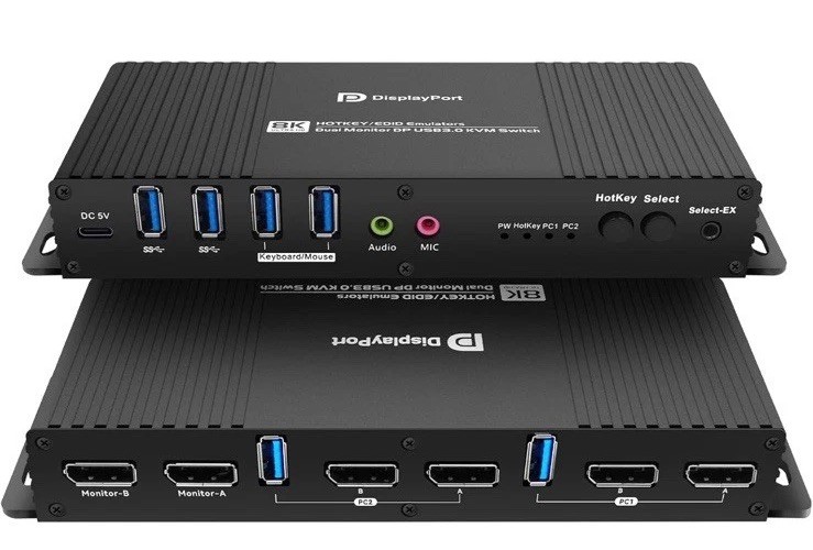 Kvm Switch DisplayPort 2 Monitors 2 Computers EDID 4K 144Hz Hotkey Switching