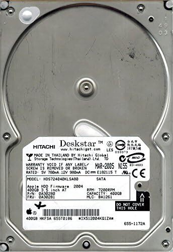 Hitachi HDS724040KLSA80 P/N: 0A30280 MLC: BA1261 MAC 655-1172A 400GB