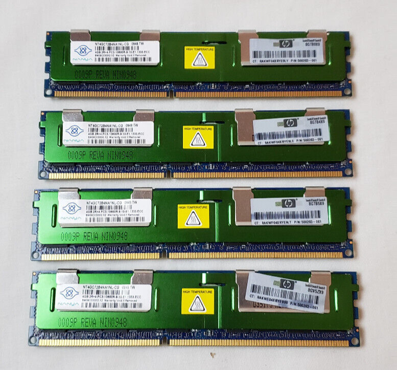 Lot of (4) Nanya 4GB PC3-10600R ECC Server Memory RAM NT4GC72B4NA1NL-BE