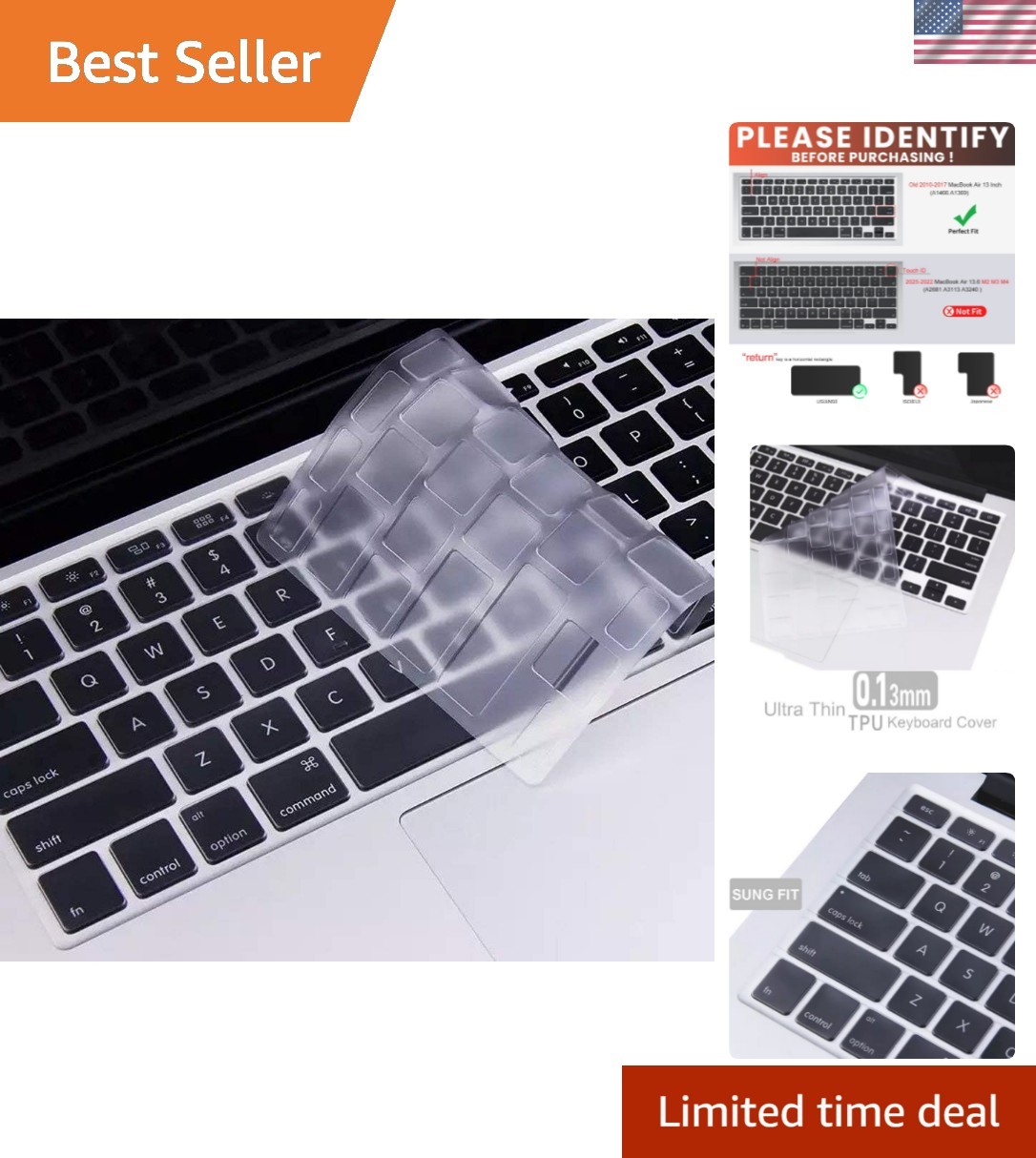 Ultra Thin Clear MacBook Keyboard Cover for Air 13 & Pro 13/15 Models 2010-2017