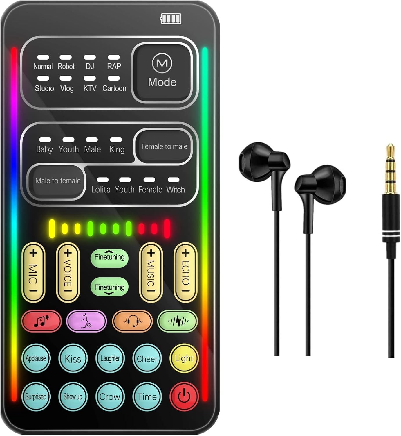 i9 Live Sound Card Set, Portable Voice Changer & Lights Board PS5, XBOX, Phone +