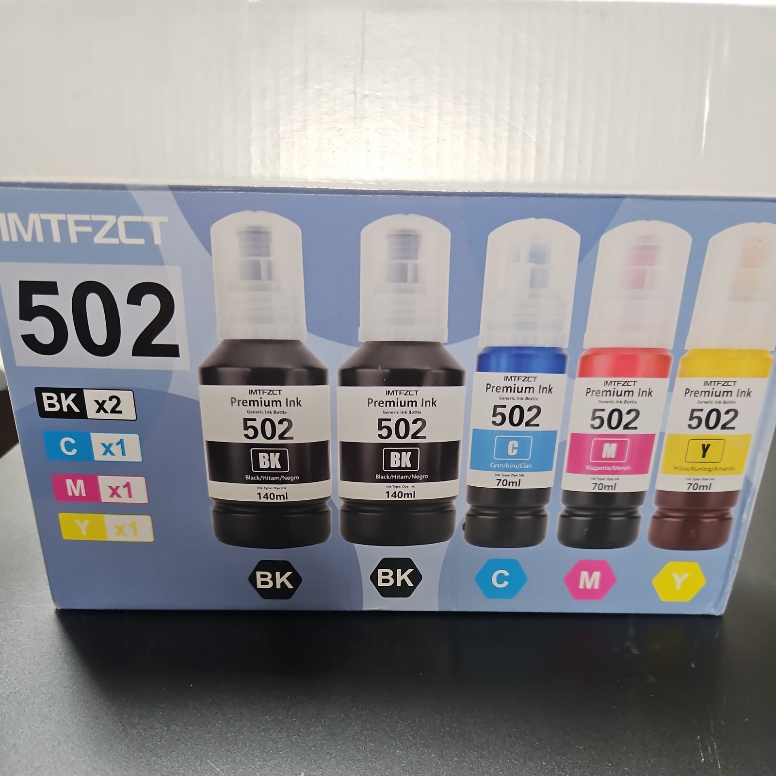 IMTFZCT 502 Compatible Ink Bottle Set 5-Pack , Plus 1 extra Black