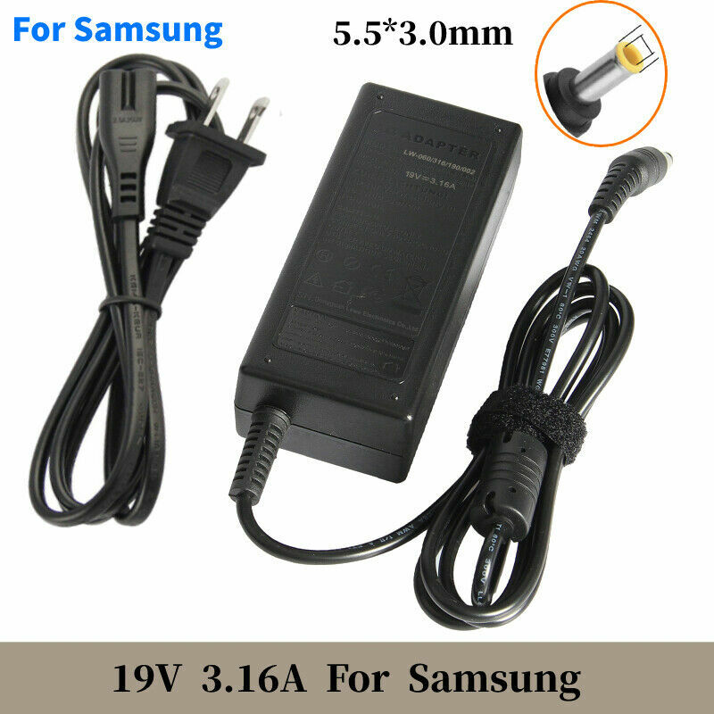 19V 3.16A 60W Laptop Charger for Samsung Power Adapter Supply Cord 5.5*3.0mm USA