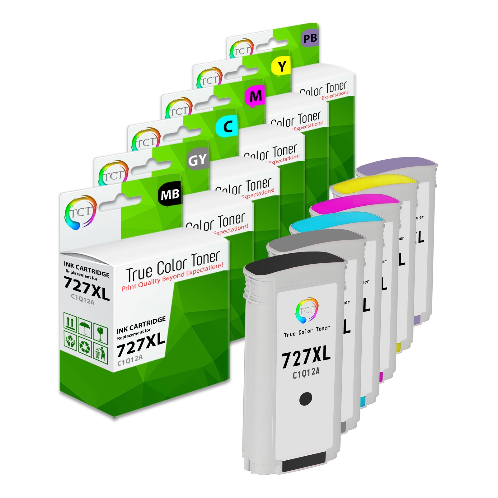 6Pk TCT Premium 727XL MB/PB/C/C/Y/GY HY Compatible for HP DesignJet T920 Ink