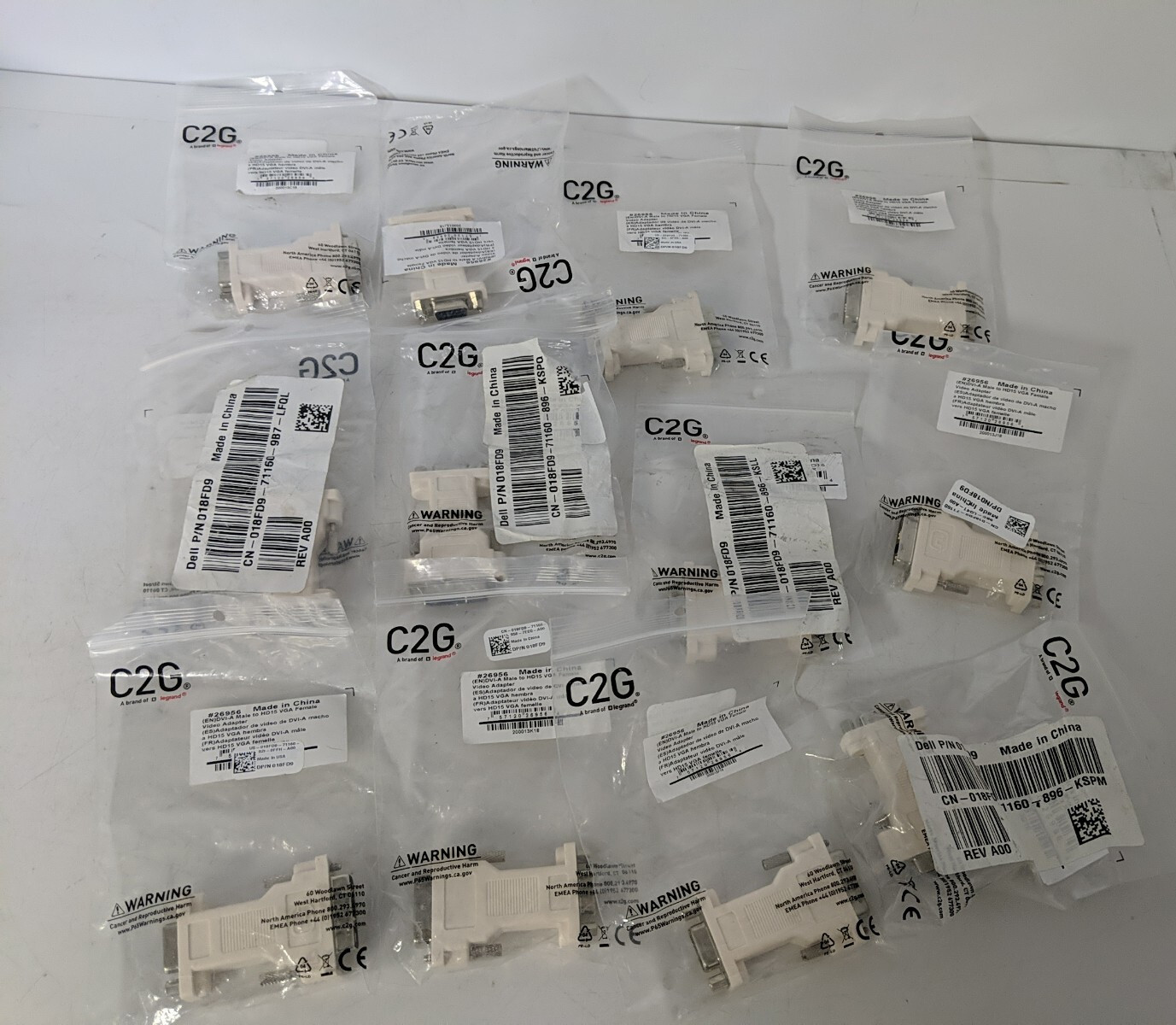 LOT OF 12 DVI-A MALE TO HD15 VGA FEMALE  VIDEO ADAPTADOR 26956-018FD9