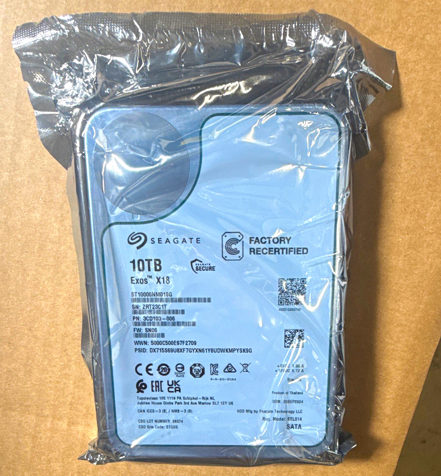 Seagate Exos X18 10TB SATA 3.5" ST10000NM018G FACTORY RECERTIFIED