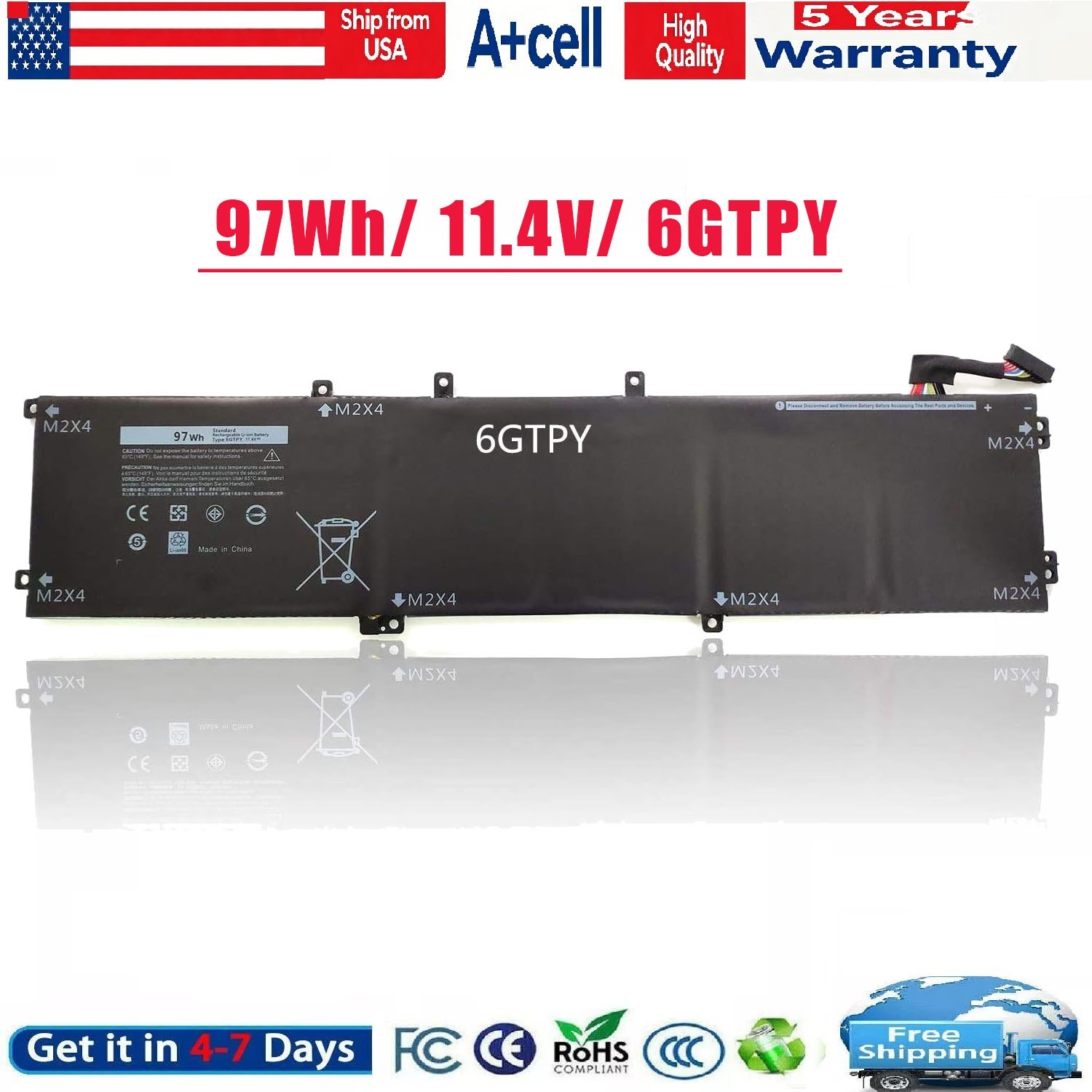 ✅97Wh 6GTPY Battery For Dell XPS 15 9560 9570 7590 Precision 5510 5520 5530 5510