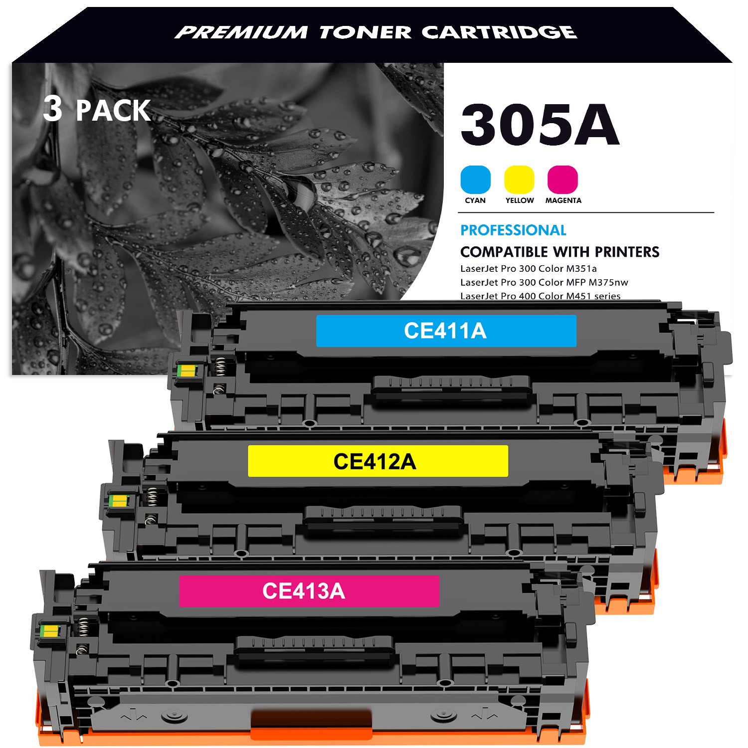 3PK CE410A CE410X Toner Compatible With HP 305A 305X Laserjet 400 M475dn M375nw