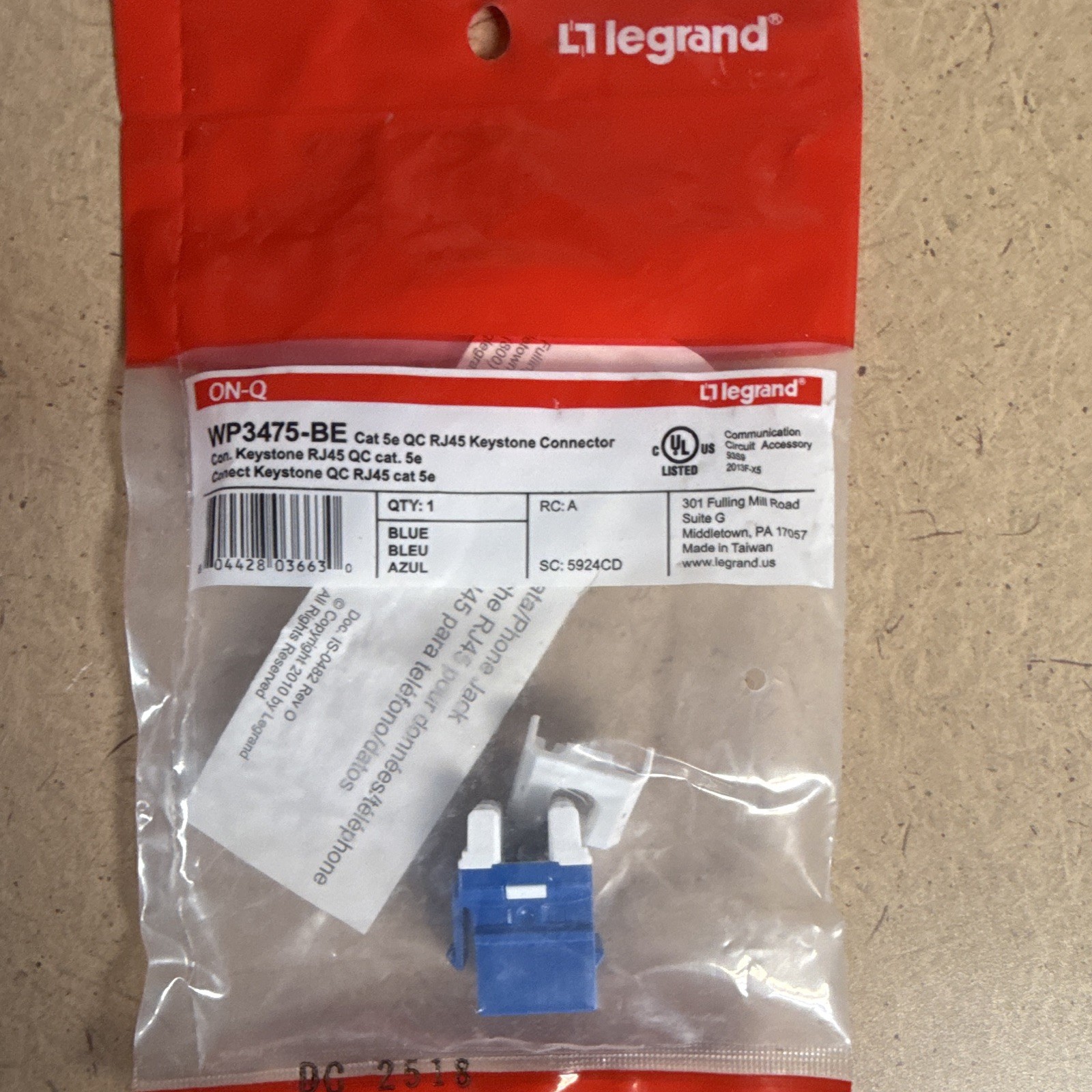 LEGRAND-ON-Q WP3475-BE CATEGORY-5E Keystone Jack, RJ45, Cat5e, Blue 20 Pack