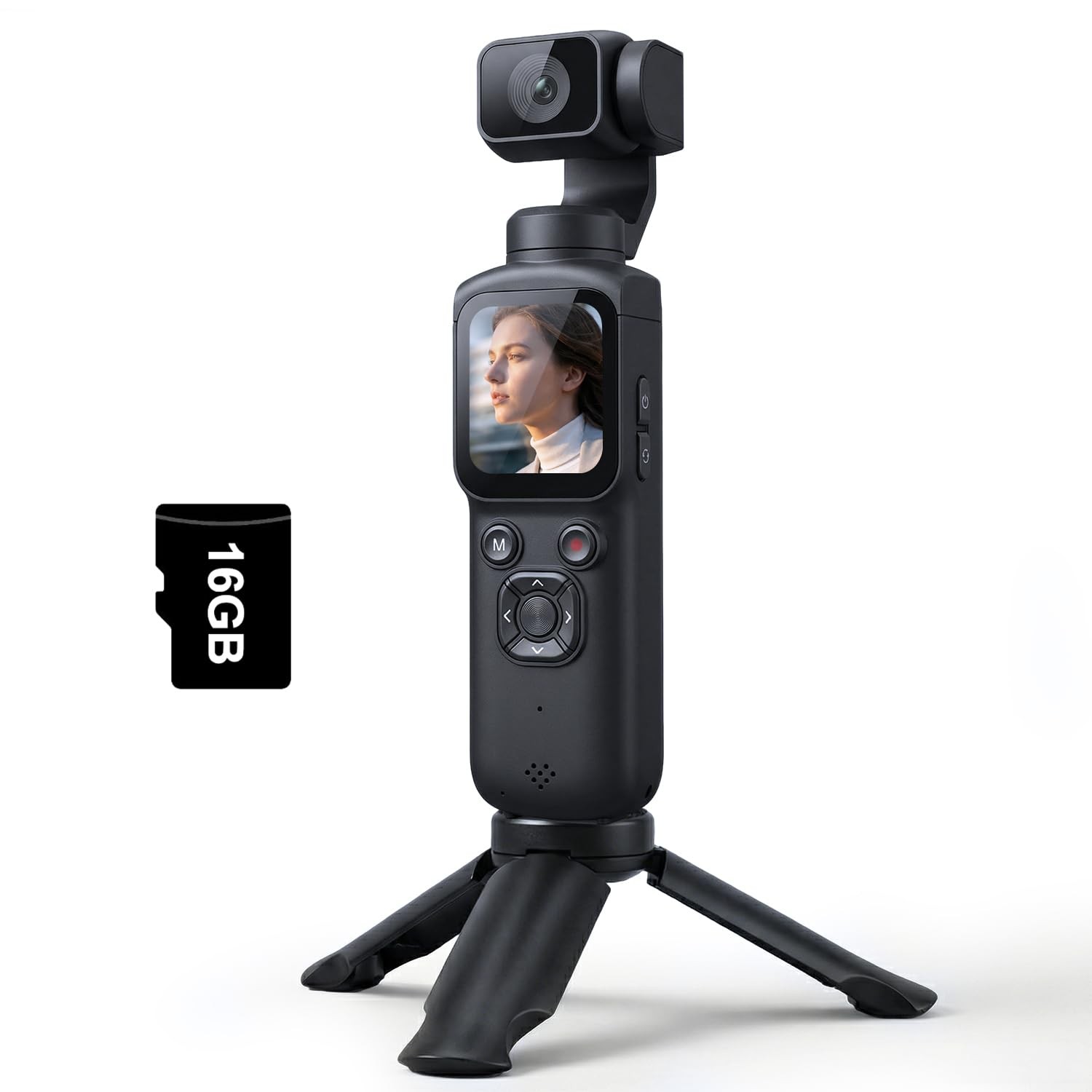 Lmzour 4K Vlogging Camera with 330° Rotating Lens & Face Tracking, Black