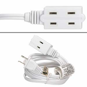 20 Pack of 9Ft 3-Outlet Power Extension Cord White 16AWG/2