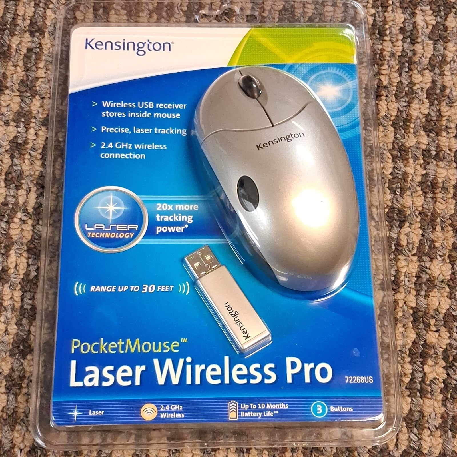 Kensington PocketMouse Laser Wireless Pro Wireless USB 1000 DPI 3-Button Silver