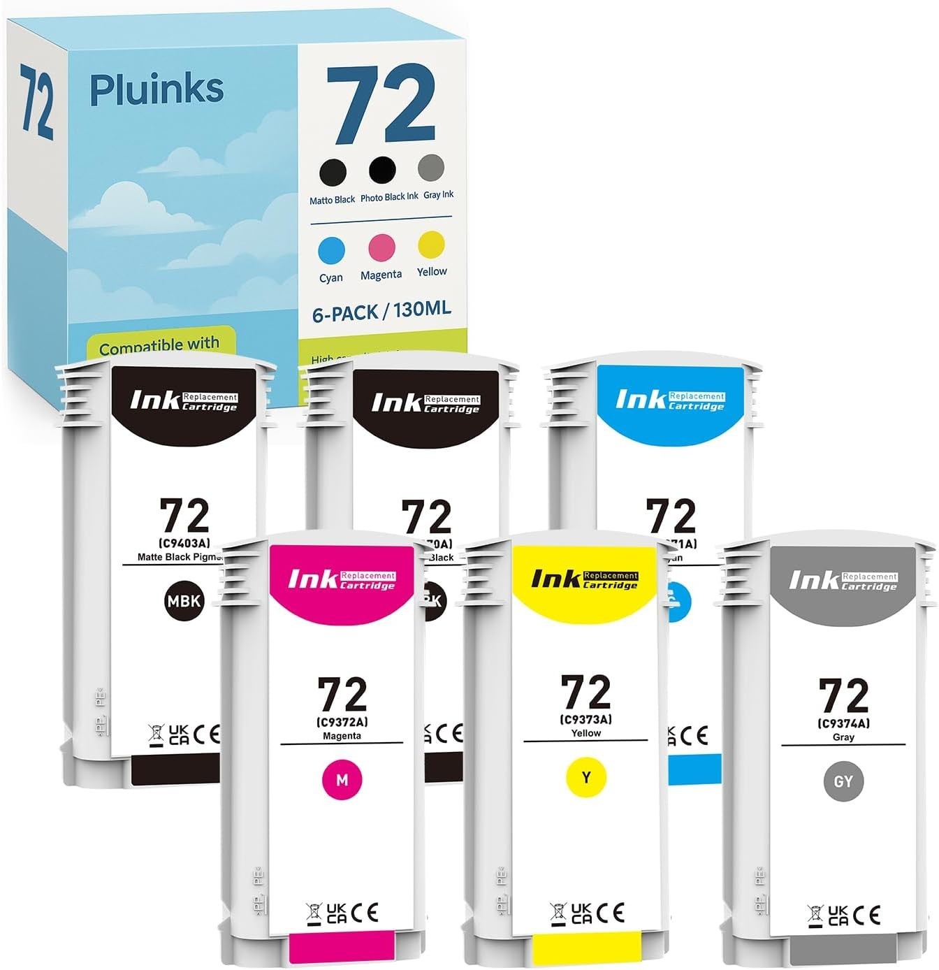 6PK Comp Cartridge for HP 72 ink tank HP Designjet T610 T1200 T770 T1300 T795