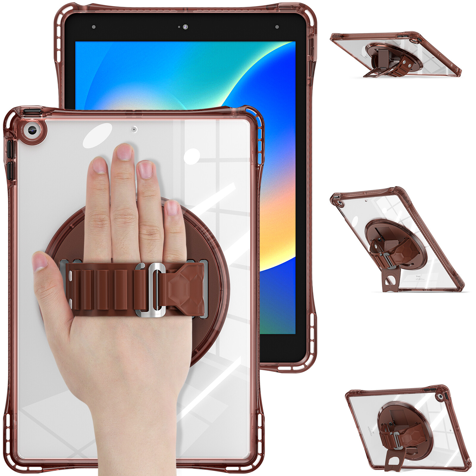 Rotating Case For Apple iPad 10/9/8/7th Gen Clear Kickstand Rugged Cover+Strap