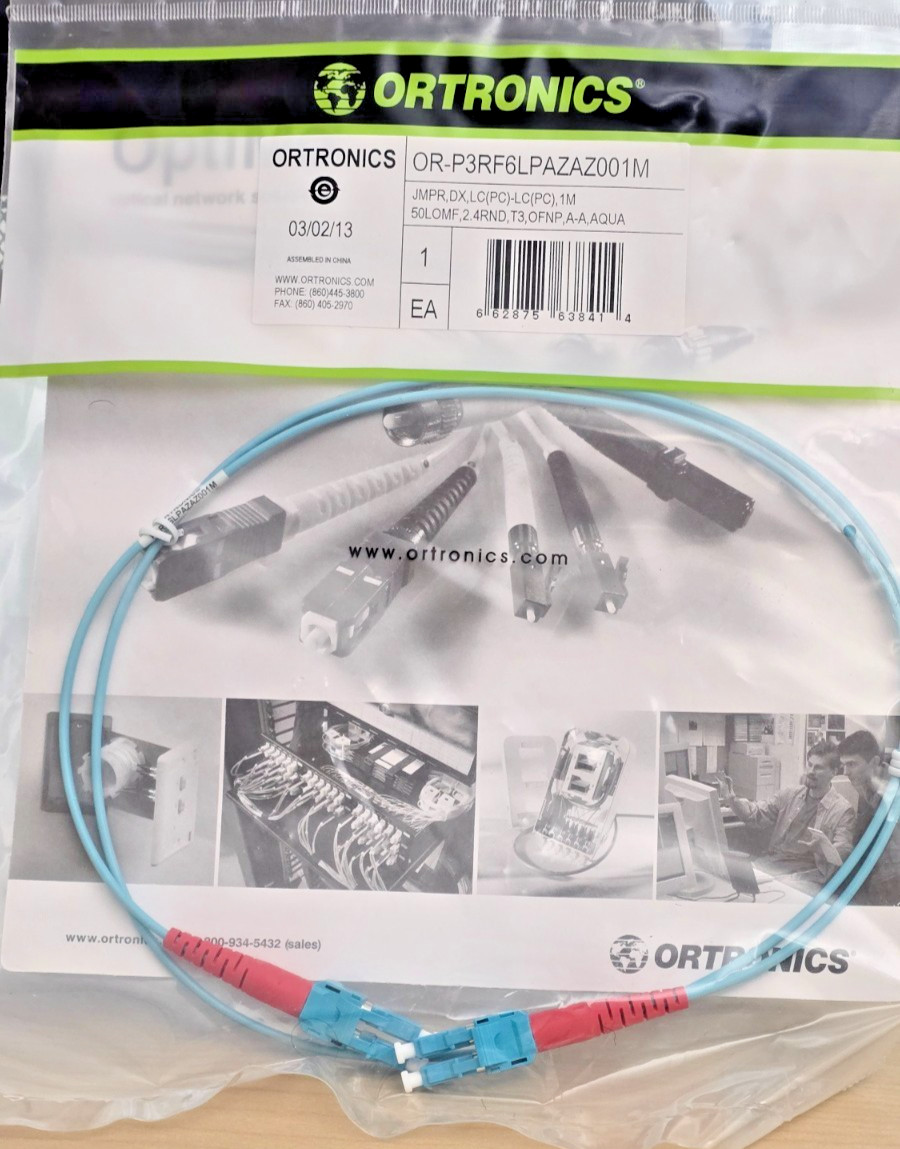 5 Pk LC LC OM3 Fiber Patch Cable 1M Duplex 50/125 Multimode Aqua Ortronics New