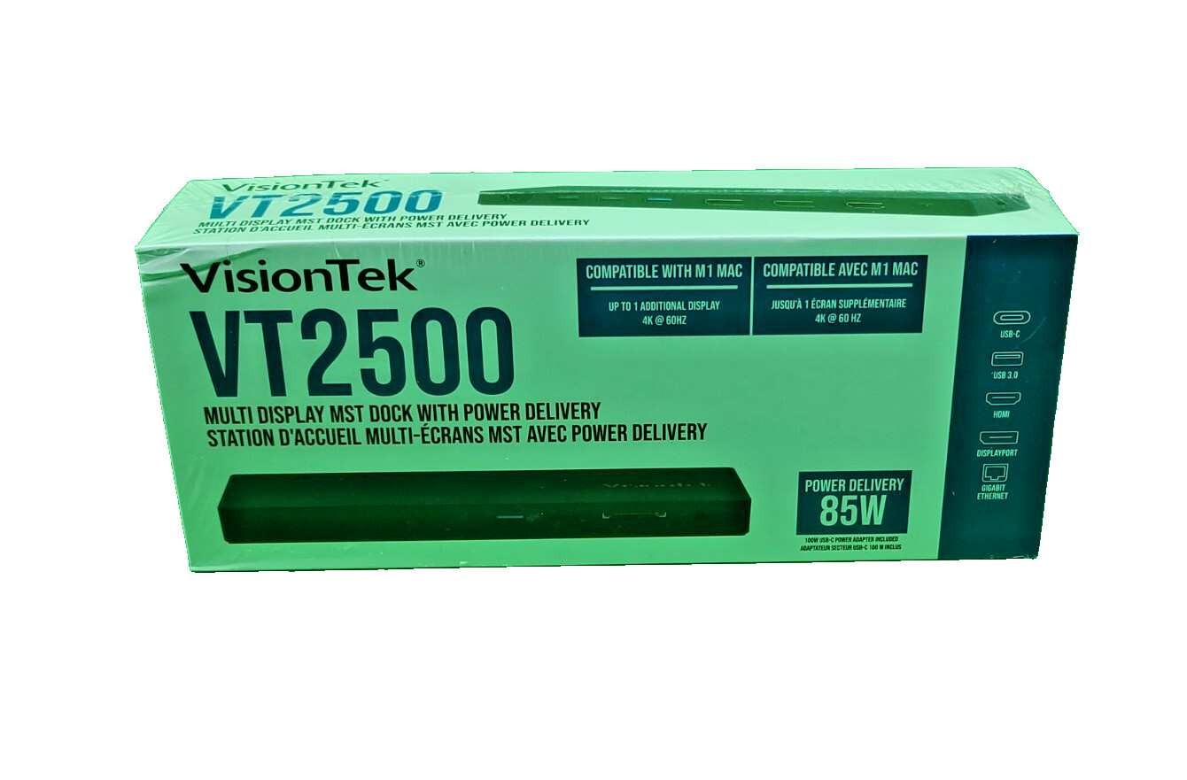 VisionTek VT2500 4K Multi Display USB-C Docking Station 901381 w/ AC Adapter-NEW
