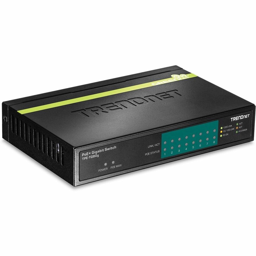 TRENDnet 8-Port Gigabit PoE+ Switch, TPE-TG80G, 8 x Gigabit PoE+ Ports, 123W PoE